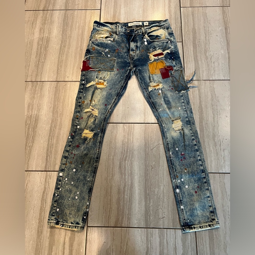 Evolution In Design Men’s Stretch Denim Ripped & Distressed Jeans 34-size - Picture 4 of 5